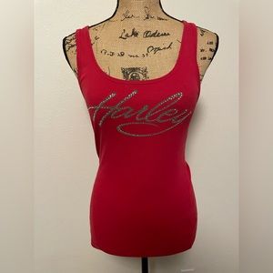 Harley Davidson ribbed rhinestone tank top in red